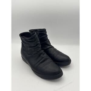 Munro Women’s Leather Ruched Ankle Booties Size 5 1/2 M – Side Zip Comfort Shoes